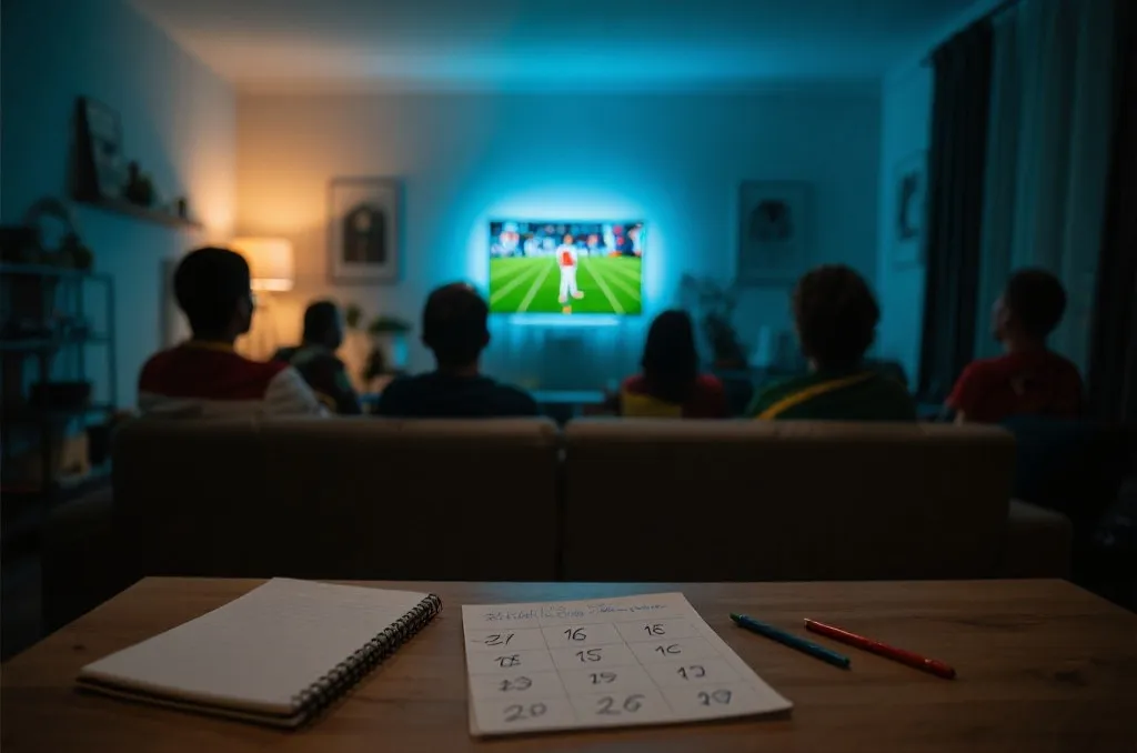 球迷在夜晚观看淘汰赛比分跳动的紧张氛围